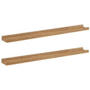 Zwei braune vidaXL Wandregale aus Holzwerkstoff, 80 cm lang, mit Ablagekante.