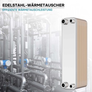 Wiltec Edelstahl Plattenwärmetauscher mit 40 Platten. Kompaktes Gerät für effiziente Wärmeübertragung in Industrie.