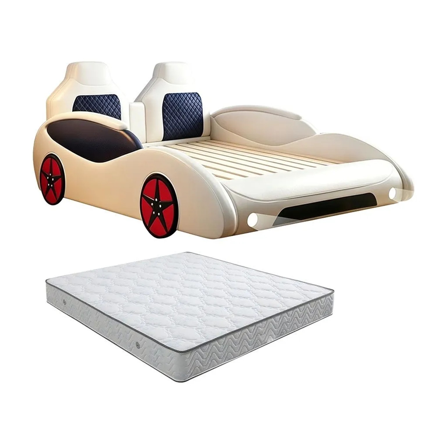 360Home Autobett Kinderbett Weiß 150 CM Mit LED Beleuchtung und Matratze W979B150190CD