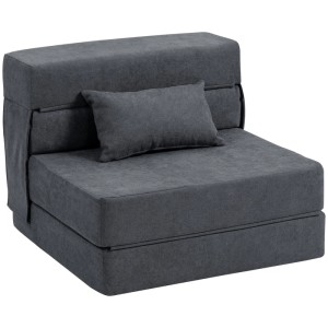 Dunkelgrauer HOMCOM 3-in-1 Schlafsessel als Loungesessel mit Kissen. Klappbares Schlafsofa für kleine Räume.