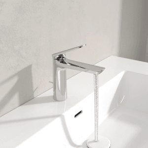 Villeroy & Boch Oasis Waschtischarmatur mit Zugstange und Keramikkartusche Wassersparend Auslaufhöhe 114MM Rund Chrom