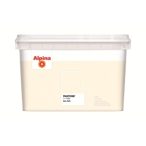 Alpina Innenfarbe Pantone Sea Salt 2,5 l in beigem Eimer. Matte Wandfarbe für ruhige, harmonische Räume.