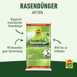 Compo Rasendünger Aktion, 13kg Sack für dichten, grünen Rasen. Wirkt bis zu 8 Wochen.