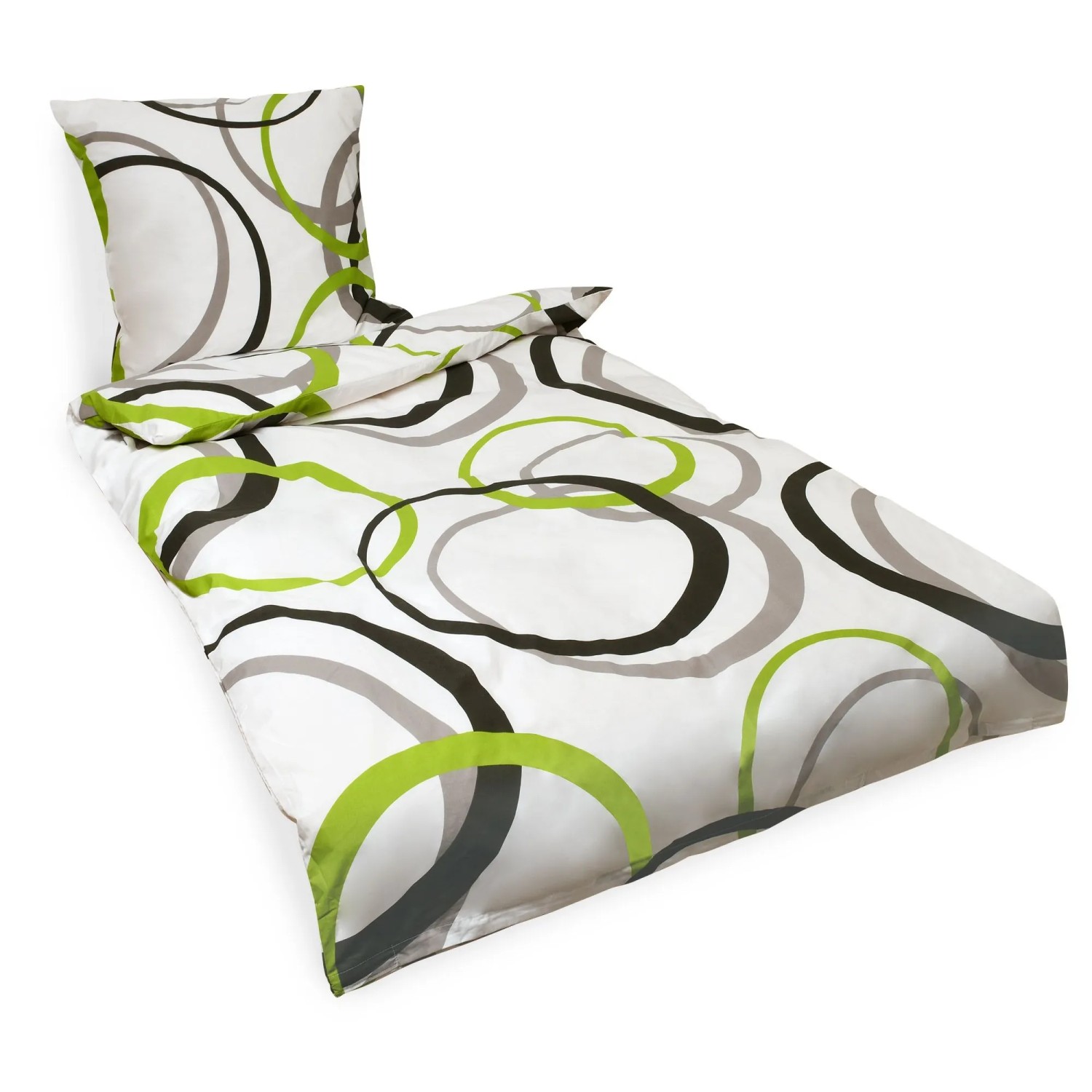 Beautissu Nina Bettwäsche 155x220cm + Kissenbezug 80x80cm Grün Weiß Violet Ornamente Renforcé