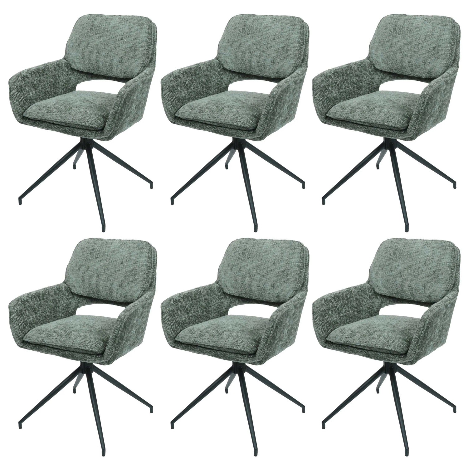 MCW Esszimmerstuhl N74 6er-Set Stoff Chenille 490g/m² Grün