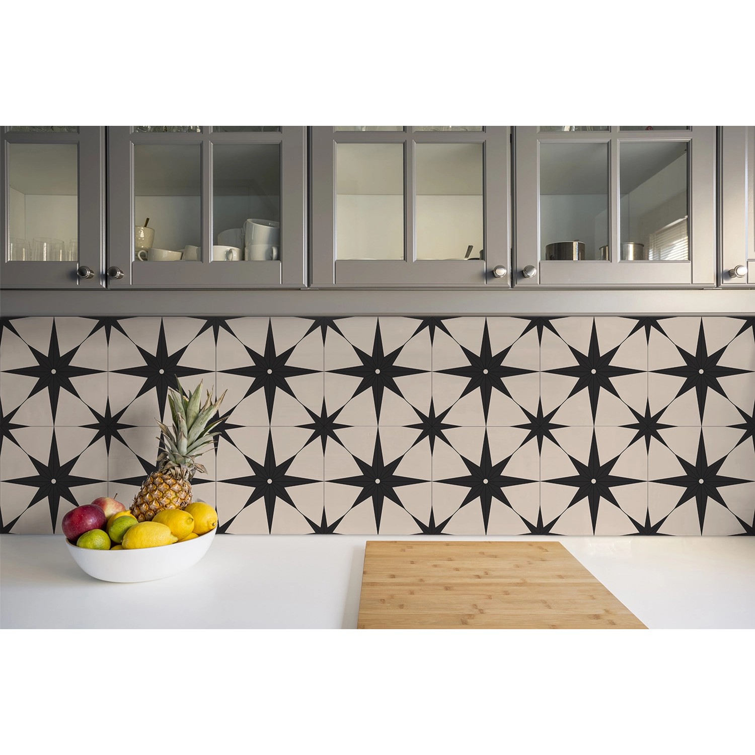 Tulup PVC Fliesen Selbstklebende 30 cm x 30 cm Set von 9 Klassische Klebefliesen Vinyl Bodenfliesen Klebefliesen für Küche Stern_4