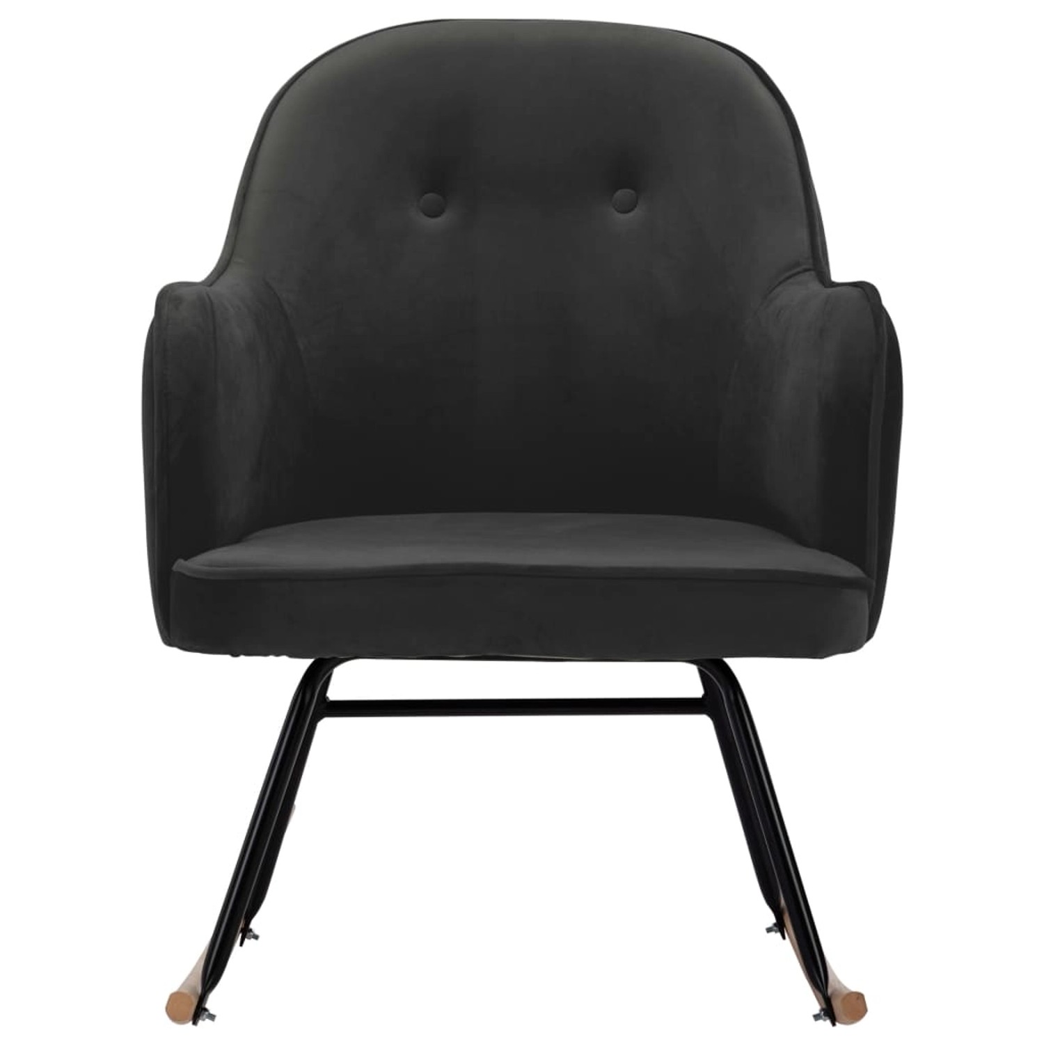 Dunkelgrauer Samt Schaukelstuhl vidaXL mit schwarzem Metallgestell und Holzfüßen.