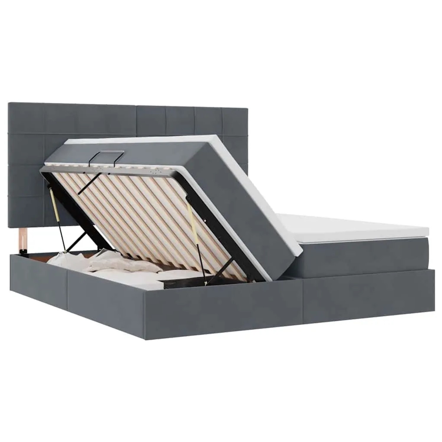vidaXL Bett mit LED-Lichtleisten Dunkelgrau 200 x 200 cm Samt 3372888_9