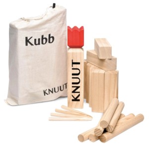 Toyfel Knuut Kubb Spiel mit Stoffbeutel, Holzspiel für Outdoor-Spaß.