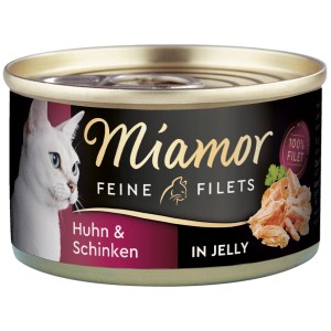 Miamor Katzen-Nassfutter: Huhn und Schinken Filets in Jelly, 100g Dose.