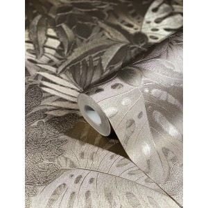 Marburg Vliestapete Botanica Floral Gold, Detailansicht der floralen Muster und Blattmotive.