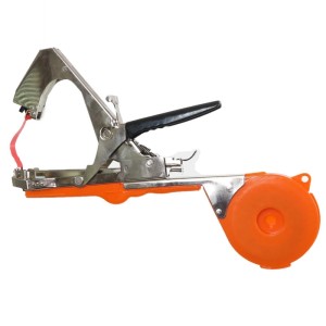 FUXTEC Bindezange FX-BZ30, silber-orange mit schwarzem Griff, zum schnellen Binden von Reben, Rosen und Gemüse im Garten.
