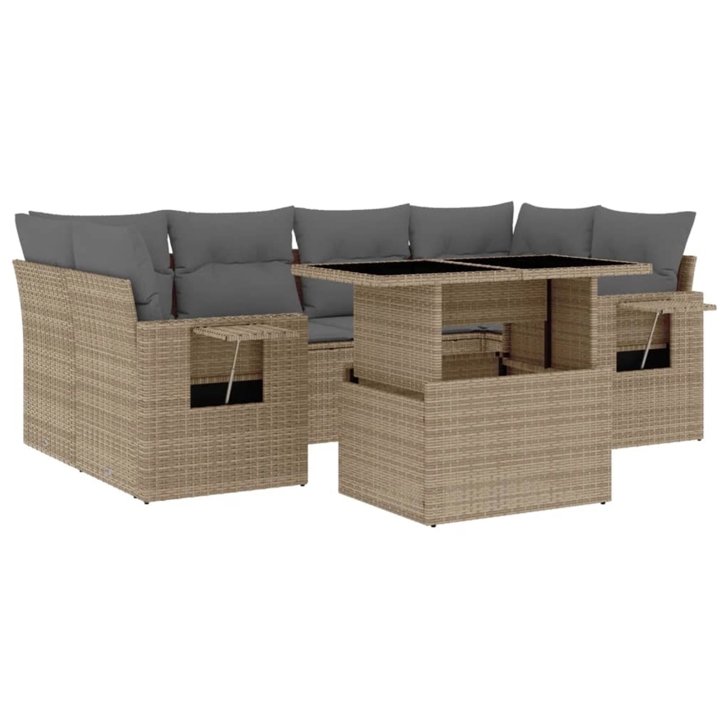 vidaXL 7-Tlg Garten-Sofagarnitur mit Kissen Beige Poly Rattan 3267759 günstig online kaufen