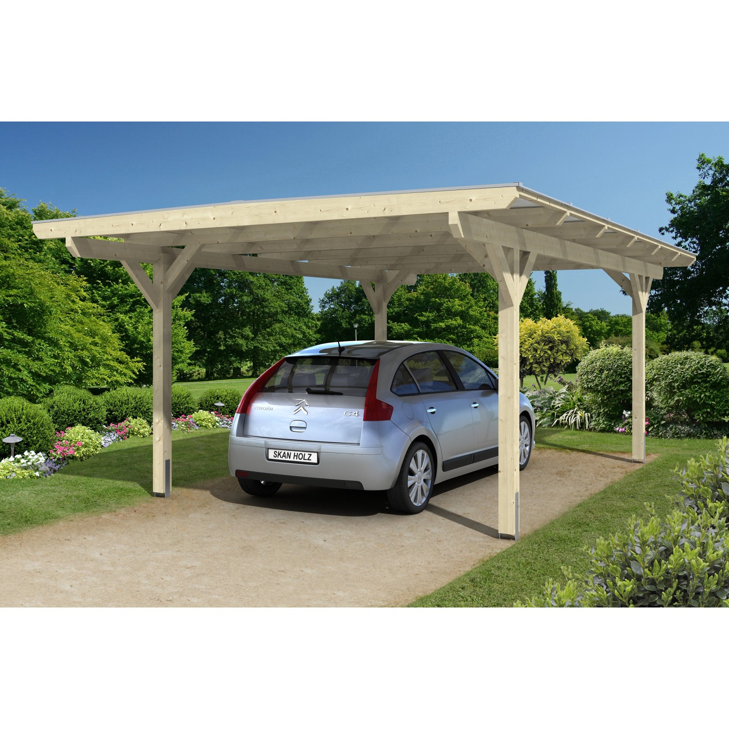 Skan Holz Flachdach-Einzelcarport Odenwald 428 cm x 648 cm gerade Kopfbände günstig online kaufen