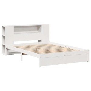 vidaXL Massivholzbett mit Regal ohne Matratze Weiß 140x200 cm Kiefer 3322360