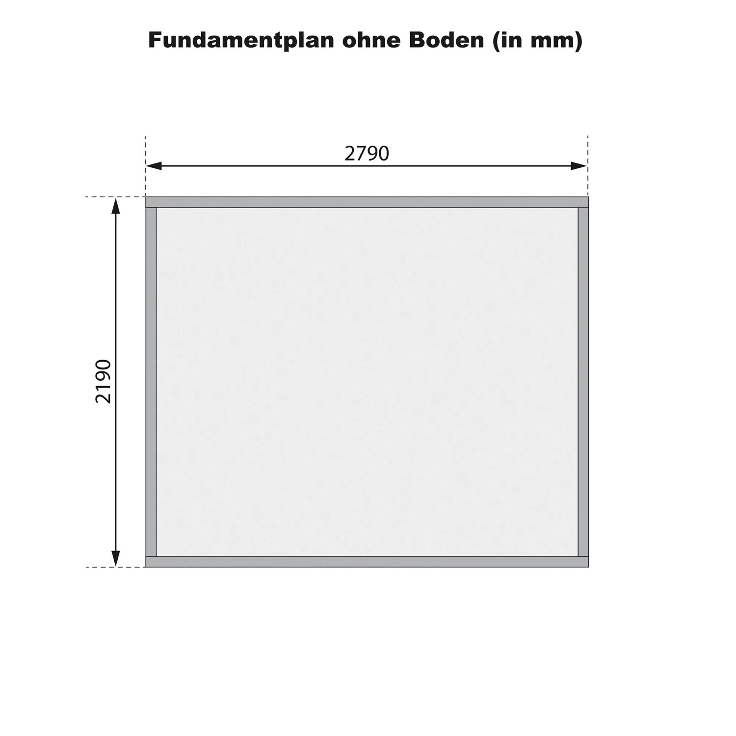 Fundamentplan des Karibu Holz-Gartenhauses Ängelholm, Maße 280x220 cm.