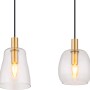 Globo Pendelleuchte mit 4 Lampen, Messing und klarem Glas. Moderne Hängeleuchte.