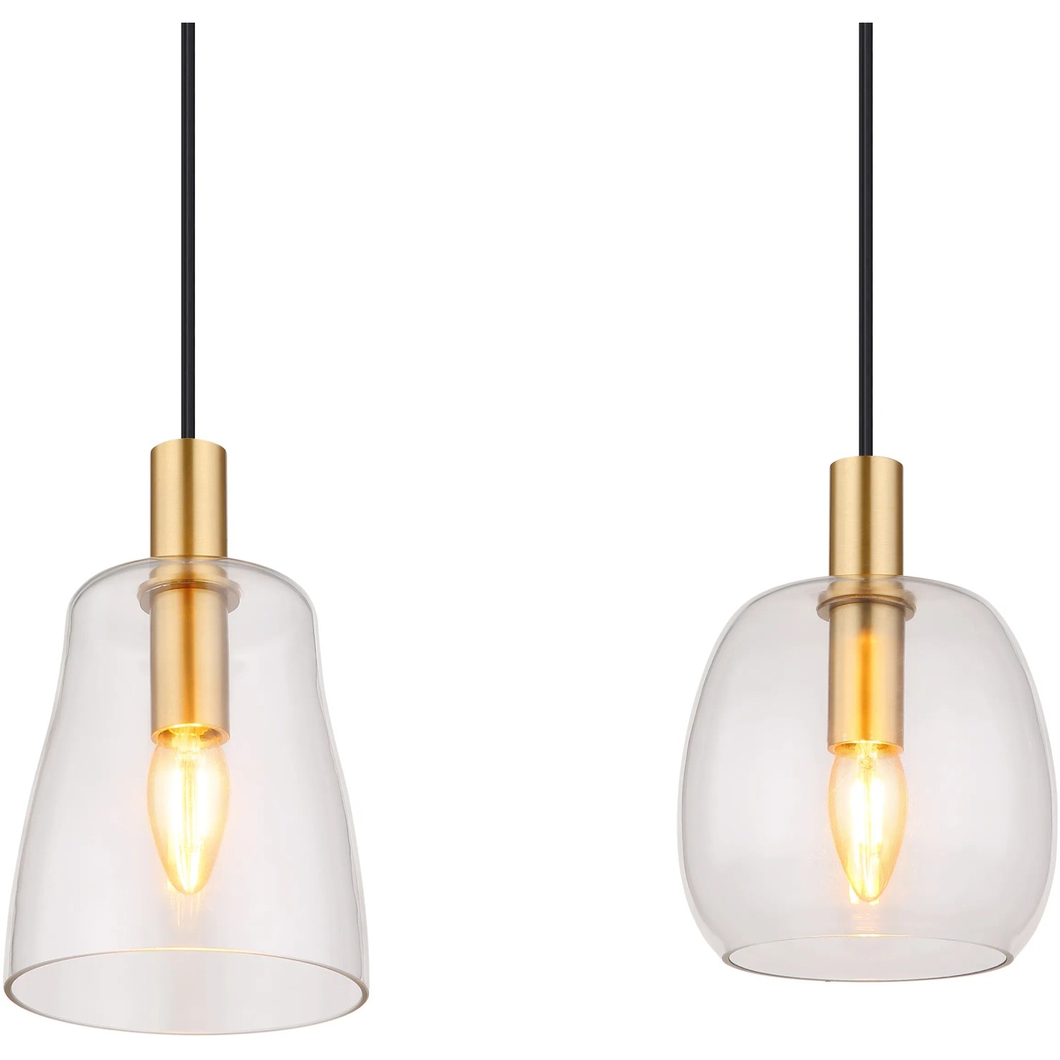 Globo Pendelleuchte mit 4 Lampen, Messing und klarem Glas. Moderne Hängeleuchte.