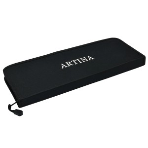 Artina Amsterdam Pinselset: Schwarzes Etui mit Reißverschluss und weißem "Artina" Schriftzug.