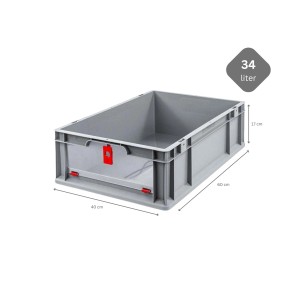 Graue PROREGAL Eurobox NextGen mit Entnahmeöffnung, 34 Liter, 17x40x60 cm. Ideal zur Aufbewahrung und Transport.