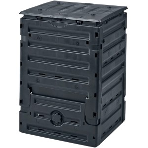 Garantia Komposter Eco-Master 300 l, schwarzer Schnellkomposter aus Kunststoff mit Deckel und Entnahmeklappe.