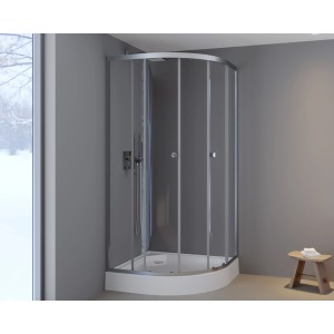 Aurlane Runddusche Silver Line, 90x90x200 cm, mit silbernem Rahmen und Duschwanne.