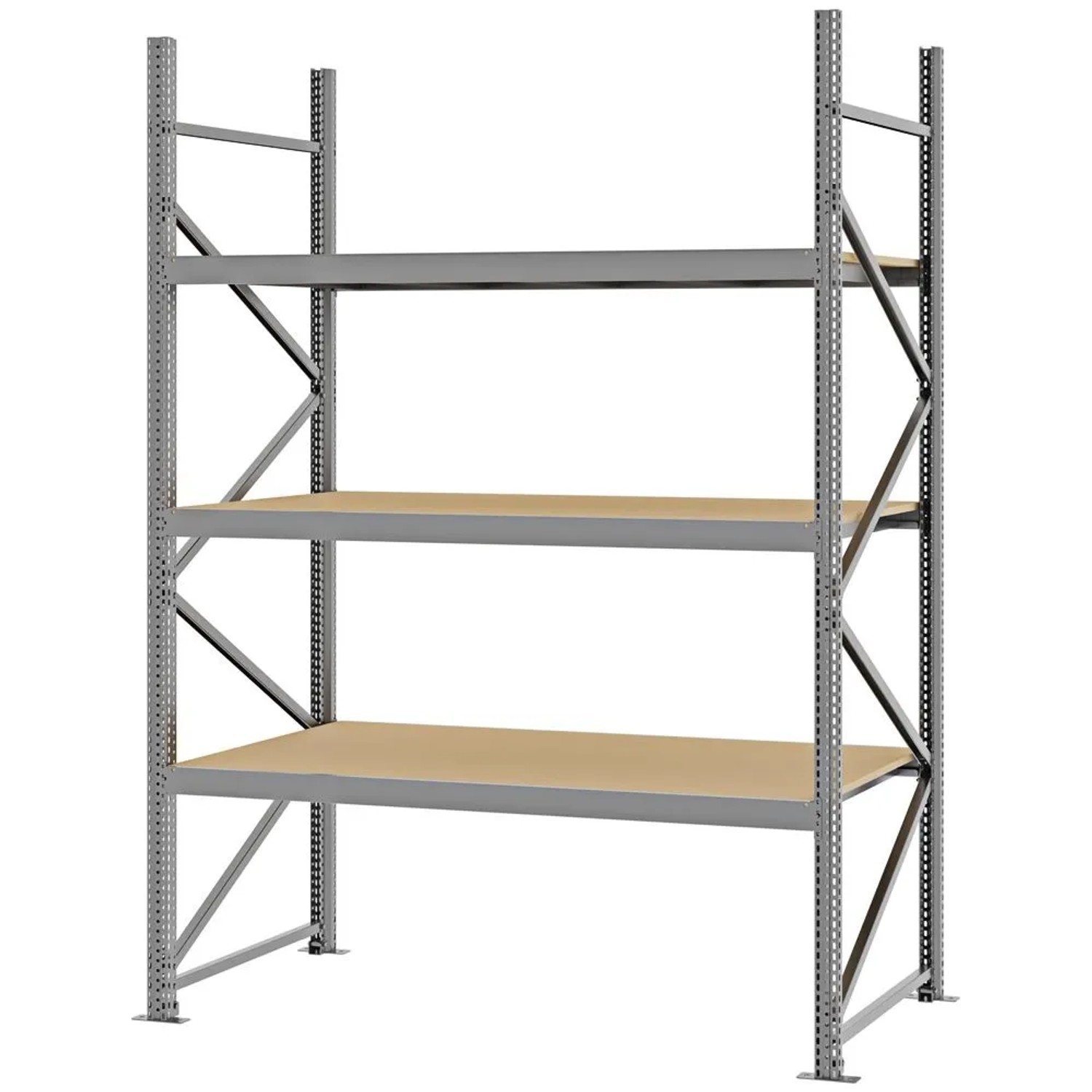 PROREGAL Weitspannregal Schraub-Stecksystem MAGNUS PRO Made In Germany Grundregal 250x175x80cm 3 Ebenen Spanplattenböden Fachlast 700kg Verzinkt