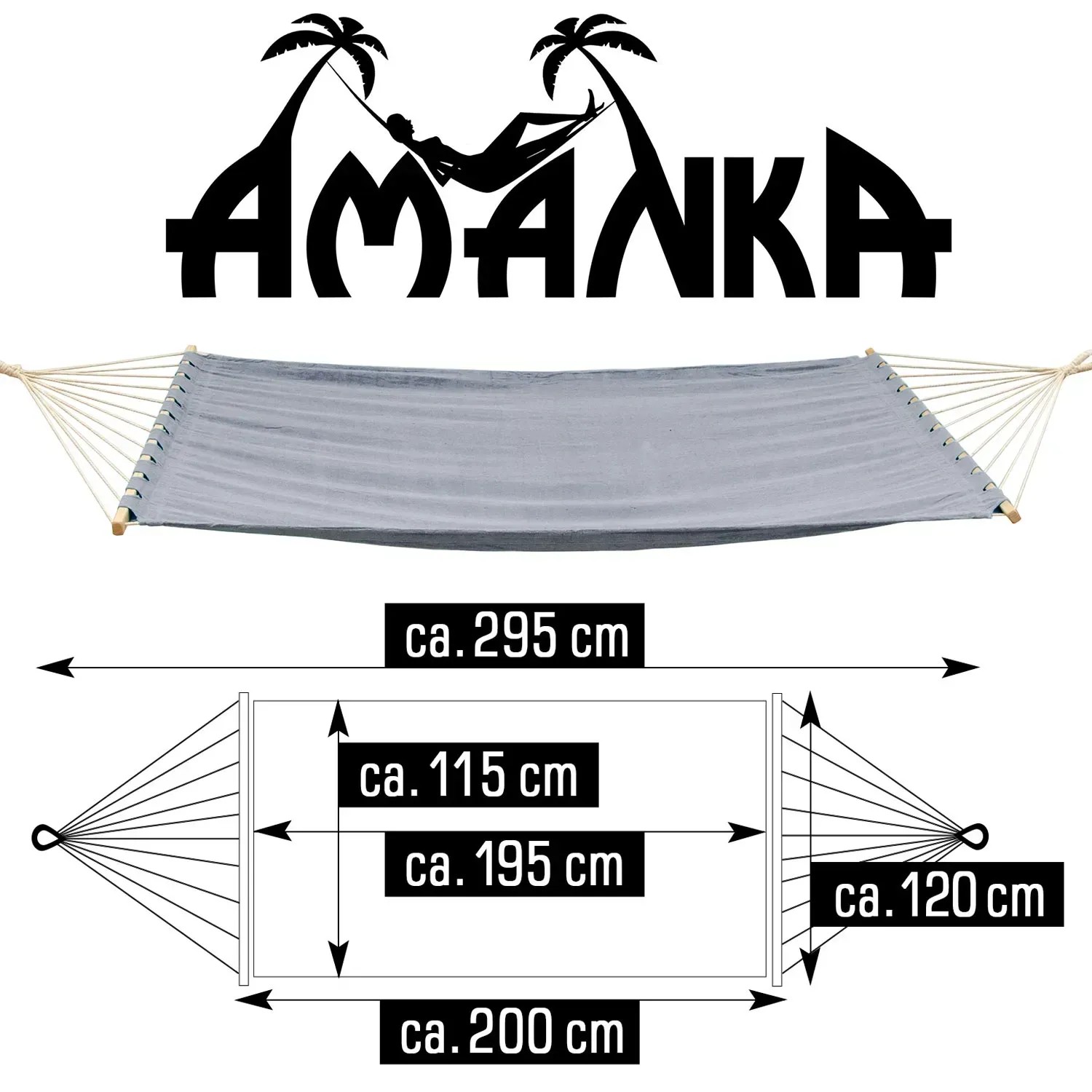 AMANKA XXL Stabhängematte, lila-grau, 200x120cm, Maße und Details zur Hängematte.