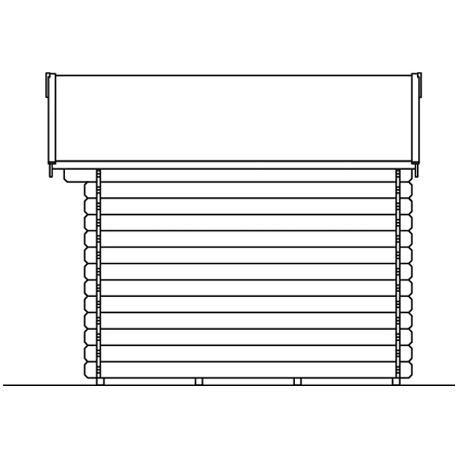 Illustration des Skan Holz Gartenhauses Porto 2, 250x250 cm, aus unbehandeltem Holz.