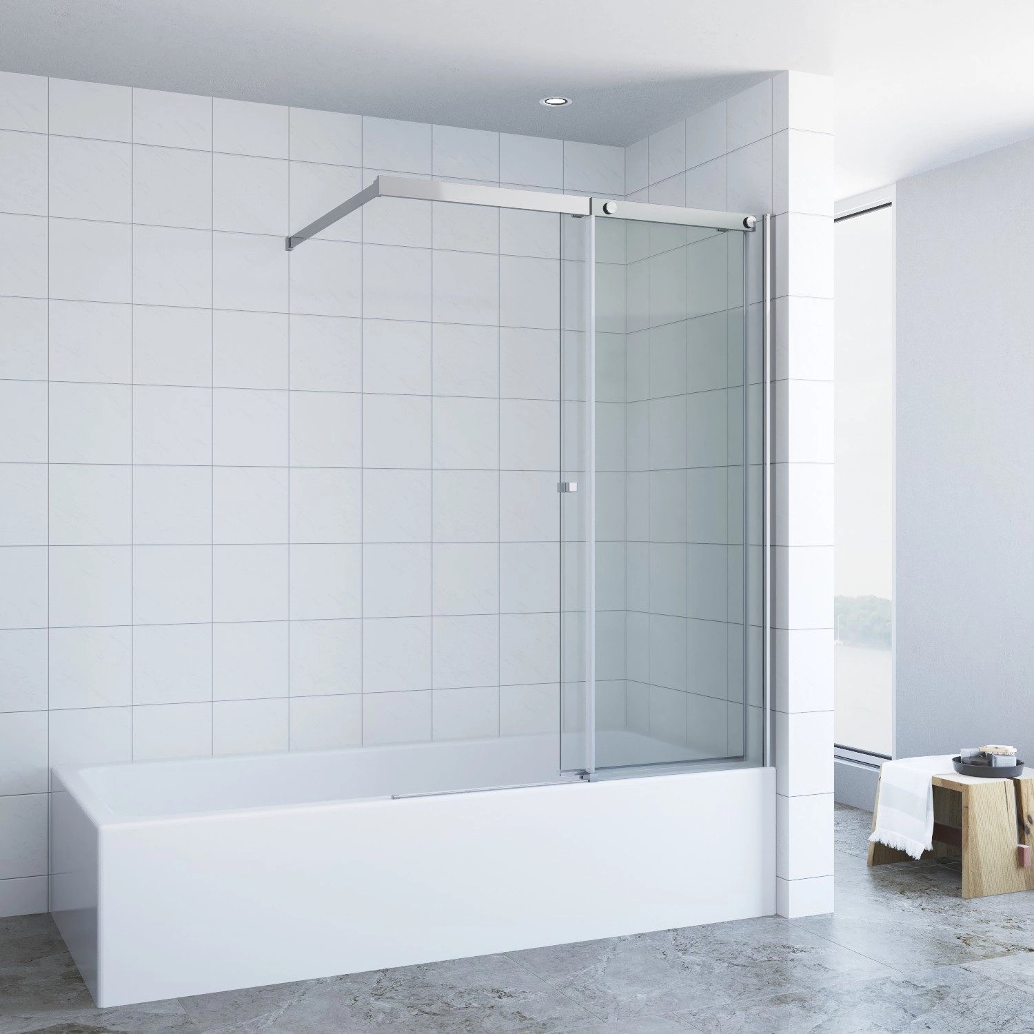 Aquabatos 110 x 150 cm Badewannenaufsatz Glas Duschwand mit Schiebetür Duschwand Duschabtrennung Duschtrennwand aus 6 mm Einscheiben-Sicherheitsglas_6