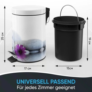 SANILO Kosmetikeimer Energy Stones mit Inneneimer, Motiv Steine und Blume, für Bad und WC.