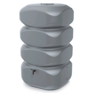 Graue Waterform Regentonne Gubo 700 l mit Zapfhahn, moderne Optik für den Garten.