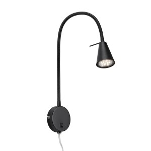 Schwarze Briloner LED Bettleuchte Tusa mit schwenkbarem Flexarm und warmweißem Licht.