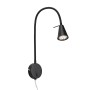 Schwarze Briloner LED Bettleuchte Tusa mit schwenkbarem Flexarm und warmweißem Licht.
