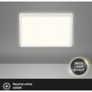 Weiße, eckige Brilo LED-Deckenleuchte Slim 18W mit indirektem Lichteffekt.