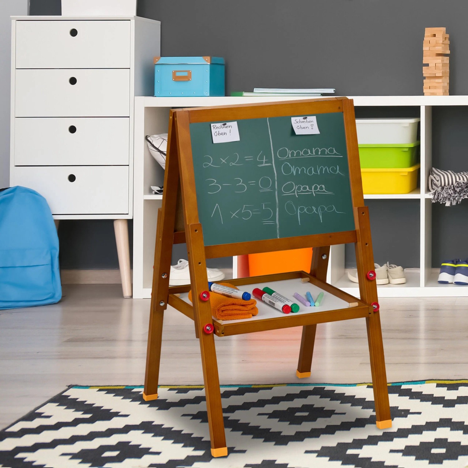 Relaxdays Kinderstandtafel Whiteboard Kiefernholz MDF Braun Weiß Grün Magnetisch Höhenverstellbar 77 x 39 x 44,5 cm 1,9 kg_3