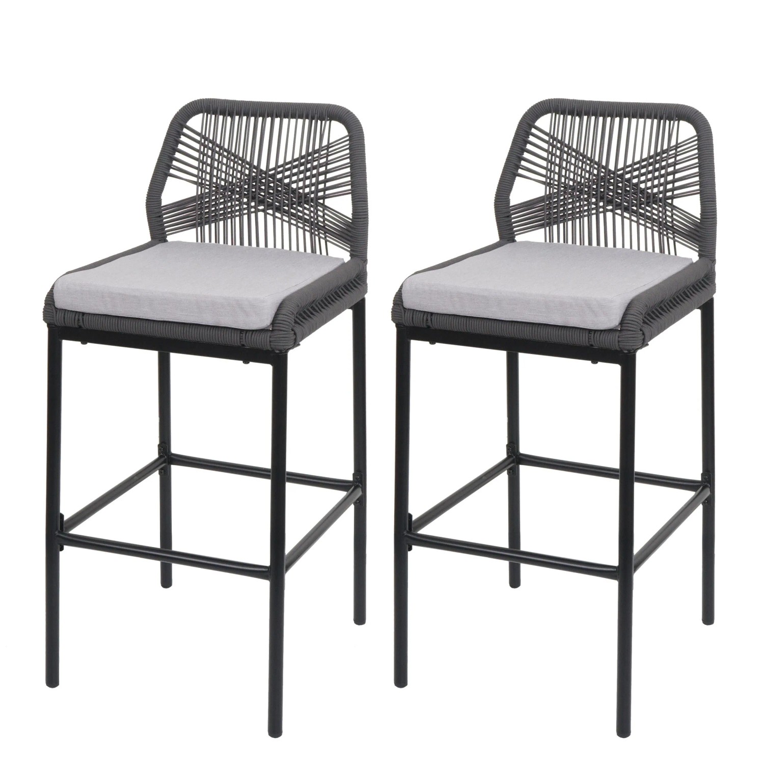 Proregal 2er-Set Rope-Barhocker HxBxT 101x45x52 cm Sitzhöhe 76cm Anthrazit günstig online kaufen
