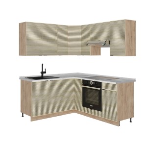 Vicco Fame-Line Eckküche in Eiche Paneel/Goldkraft Eiche mit Marmor Arbeitsplatte, 160x190 cm.