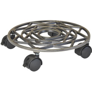 Wagner Kübelroller Antik, Ø 28,5 cm, Nickel, Rolluntersetzer aus Gusseisen mit Art Deco Design und Doppelrollen.