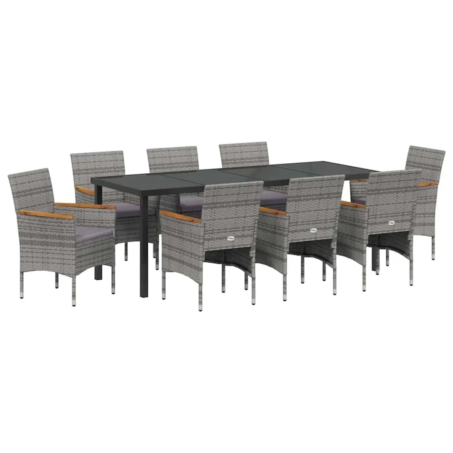 vidaXL Garten Essgruppe mit Kissen 9-Tlg Grau Poly Rattan 3379764