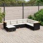 Schwarze 7-tlg. vidaXL Garten-Sofagarnitur aus Rattan mit cremeweißen Kissen.
