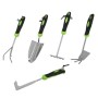Galaflor 5-teiliges Gartenhandgeräte Set: Blumenkelle, Grubber, Rechen, Doppelhacke, Fugenreiniger aus Edelstahl mit Kunststoffgriff.