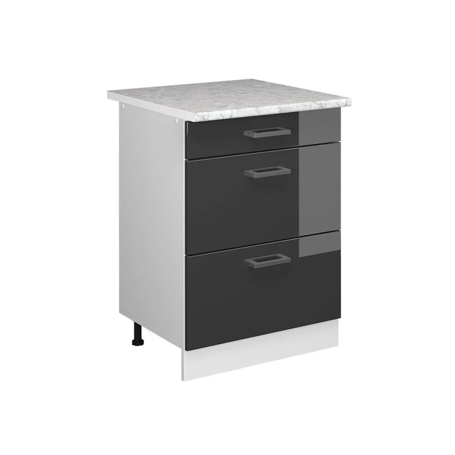 Vicco Küchenunterschrank R-Line Anthrazit Hochglanz Weiß 60 cm mit Schubladen AP Marmor
