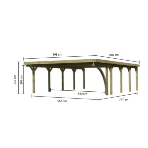 Karibu Doppelcarport Classic aus Holz mit Maßen. Ideal für zwei Stellplätze.