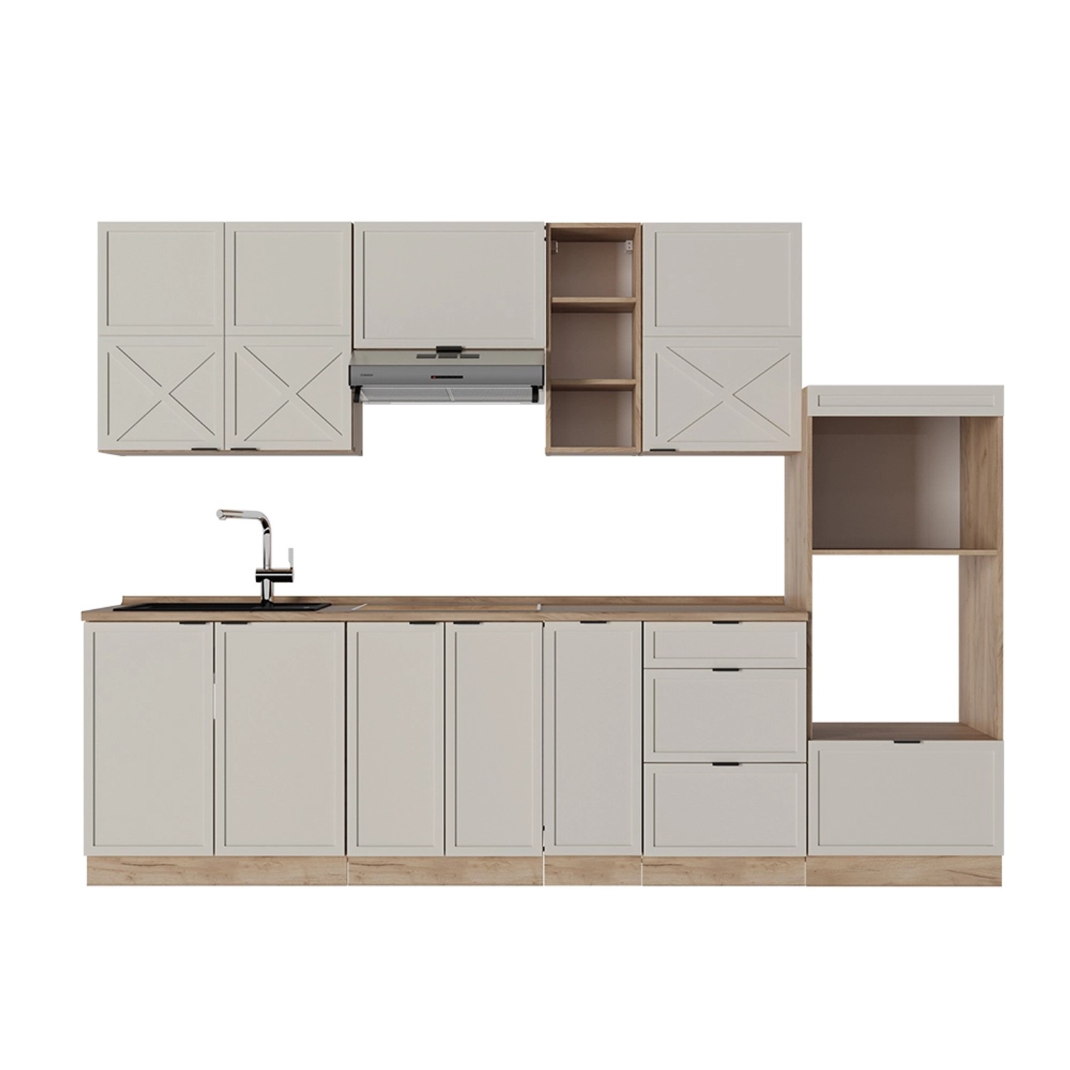 Vicco Fame-Line Küchenzeile GrauBeige/Goldkraft Eiche 280 cm AP Eiche günstig online kaufen