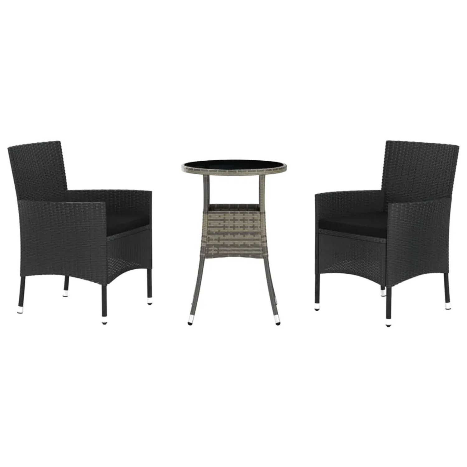 vidaXL 3-tlg Garten-Bistro-Set mit Kissen Schwarz Poly Rattan Modell 2