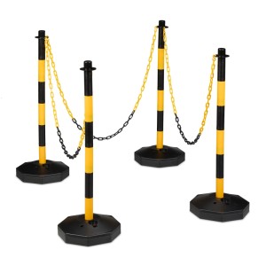 Relaxdays Absperrpfosten mit Kette 4er Set Kunststoff Gelb Schwarz Befüllbar 85 cm x 29 cm 2,2 kg