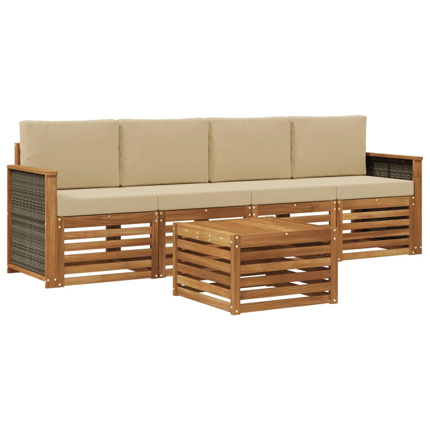 vidaXL Outdoor-Sofagarnitur 5 Stk Natur und Beige Massivholz Akazie 3383989
