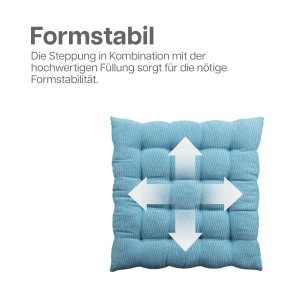 Türkises Stuhlkissen Lissabon im 2er-Pack, 40x40 cm, mit Steppung und Haltebändern.