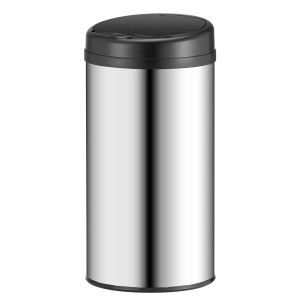Runder Juskys Mülleimer mit Sensor, 40 L, silberfarben, mit schwarzem Deckel.